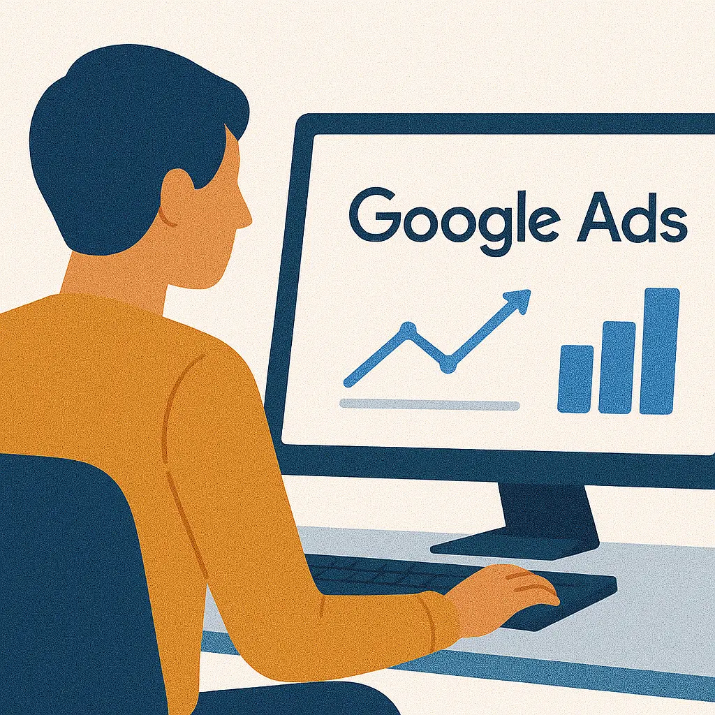 hombre trabajando frente a una computadora en una campaña de google ADS