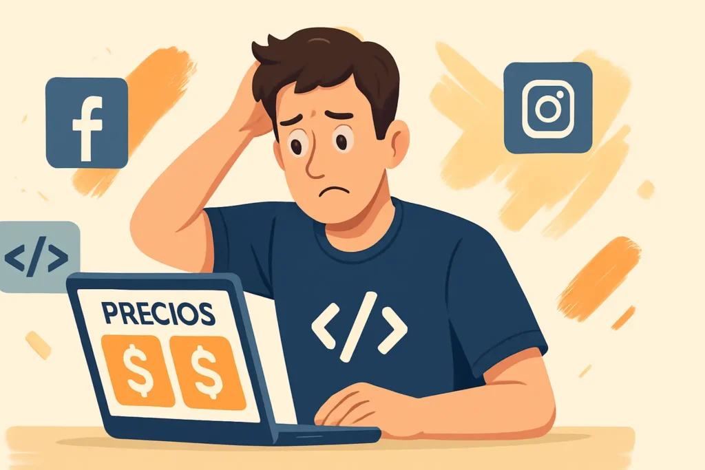 Cuanto cuesta una web hombre preocupado mirando los precios de diseño web