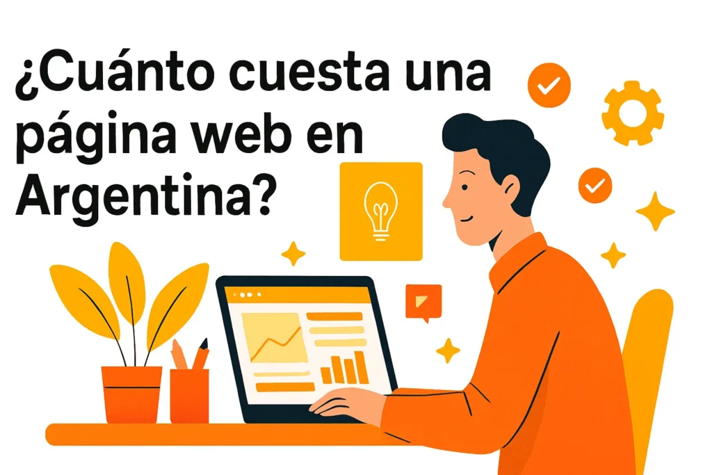 precios de diseño web en argentina hombre frente a una pc con un cartel que dice cuanto cuesta una web en argentina